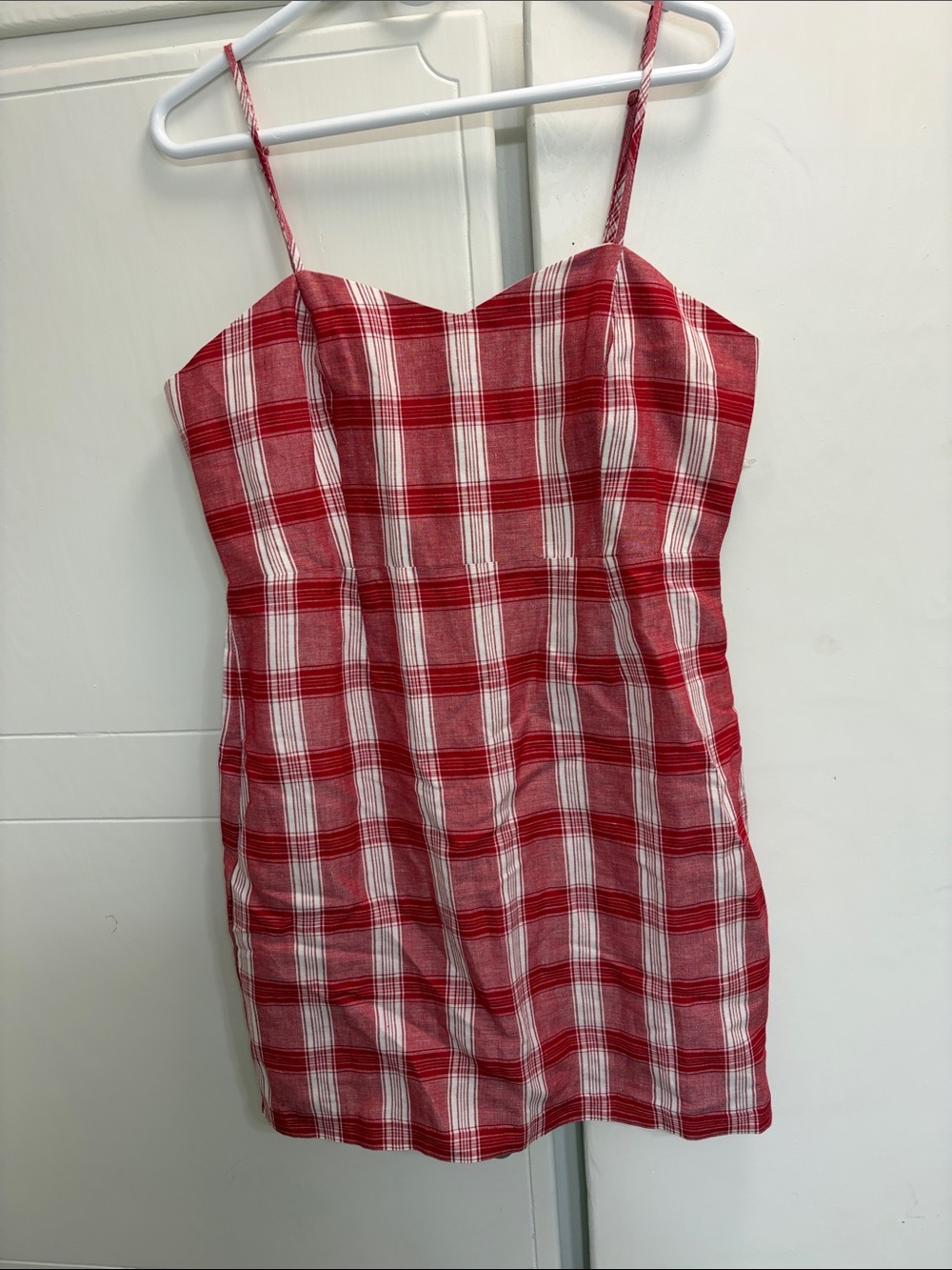 Red & White Plaid Spaghetti Strap Kids Dress